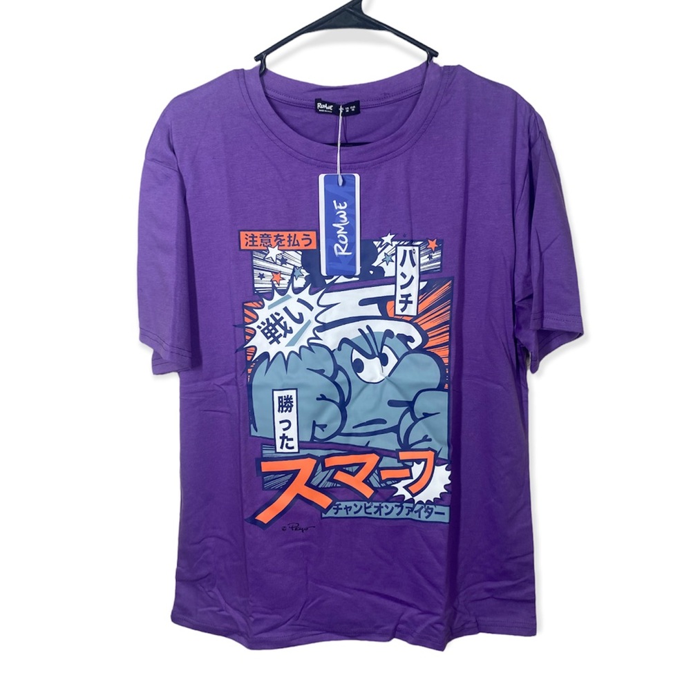 ROMWE X The Smurfs Unisex Cartoon Graphic Tee M